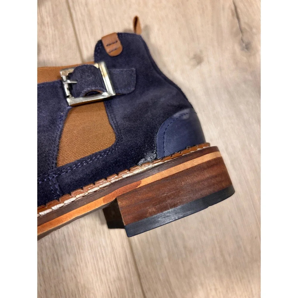 Vintage Foundry Co Mens Navy Blue Suede Monk Strap Chelsea Boots Size 9 Lug Sole